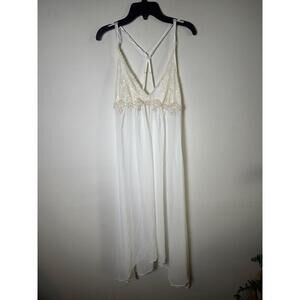 Linea Donatella White Lace Spaghetti Straps Sheer Lingerie Nightgown Size Medium